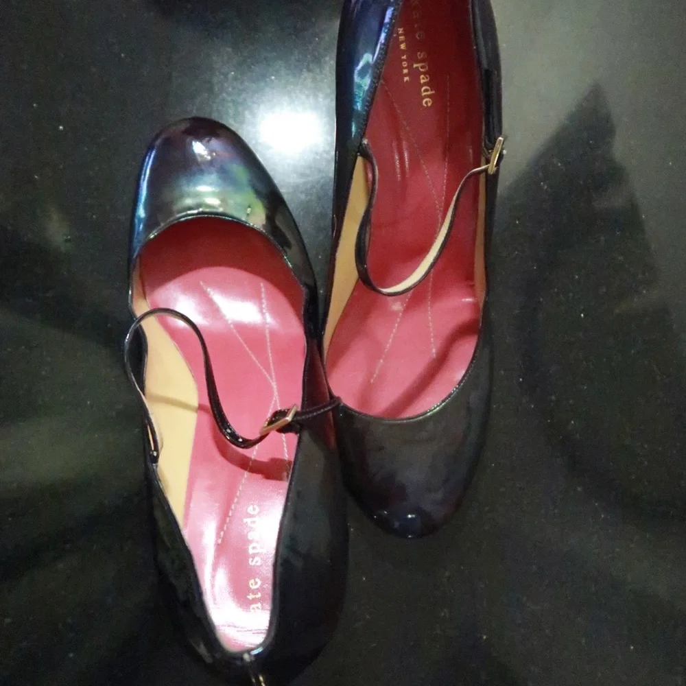 kate spade Black Patent Leather Mary Jane Heels with Pink Insoles